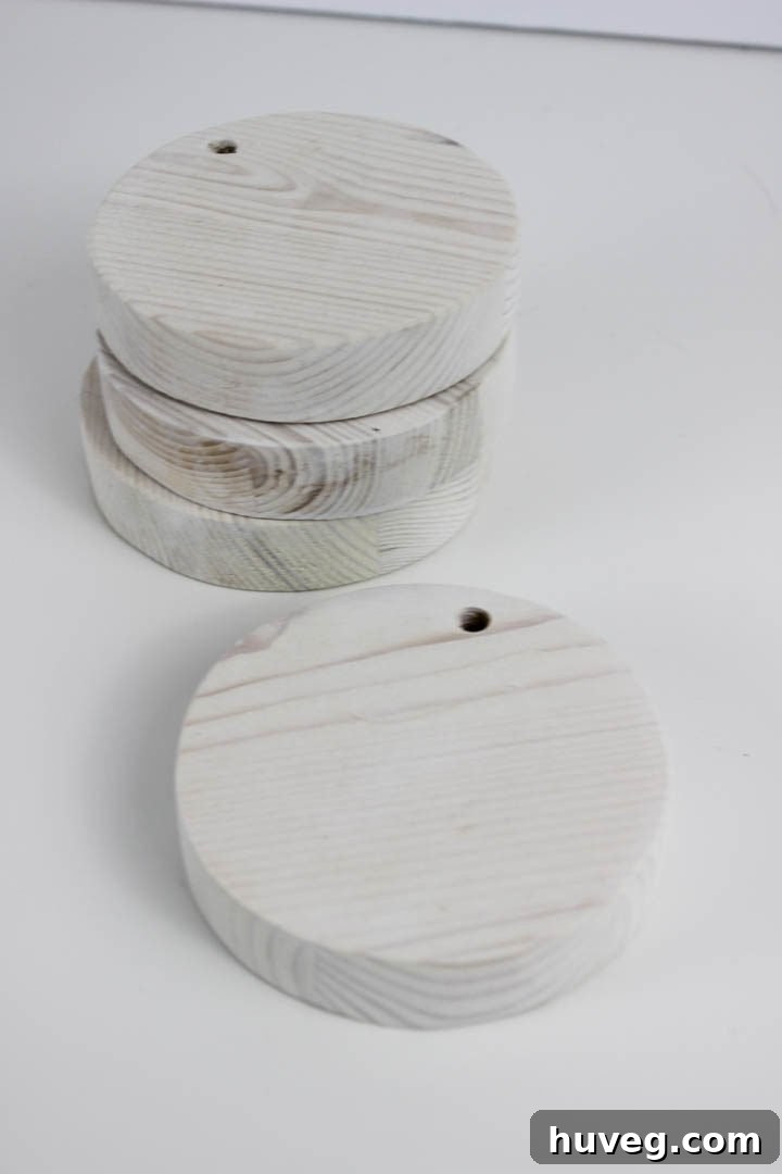 Selection of finished whitewashed wooden ornaments