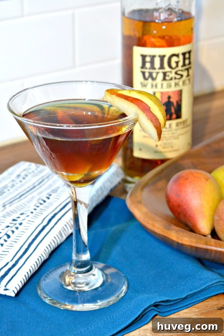 Spiced Pear Manhattan featuring High West Double Rye whiskey, a quintessential fall cocktail