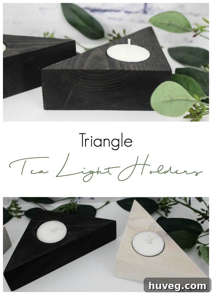 Stylish modern triangle tea light holders crafted from recycled 2x4 scrap wood, perfect for eco-friendly home decor and unique gifts.