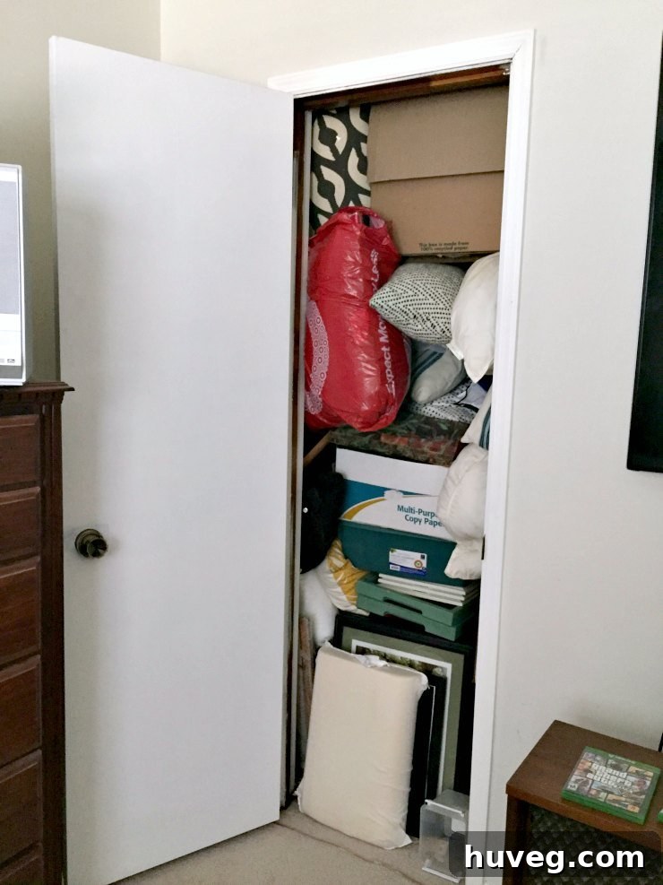 overly crowded closet - guest bedroom