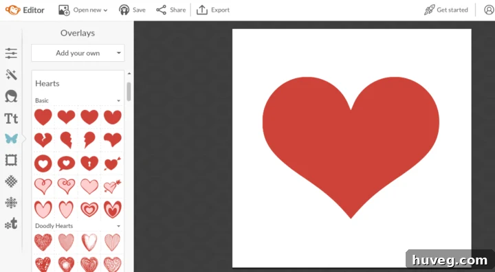 Initial heart shape selected in PicMonkey for the geometric design