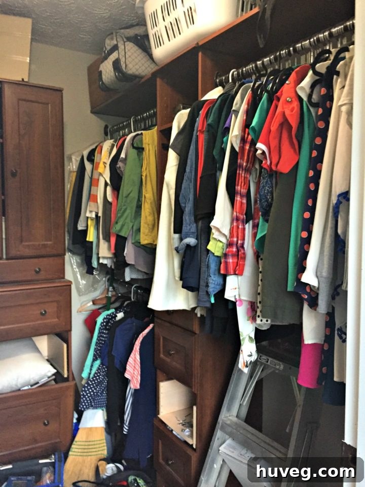 disorganized and broken down closet