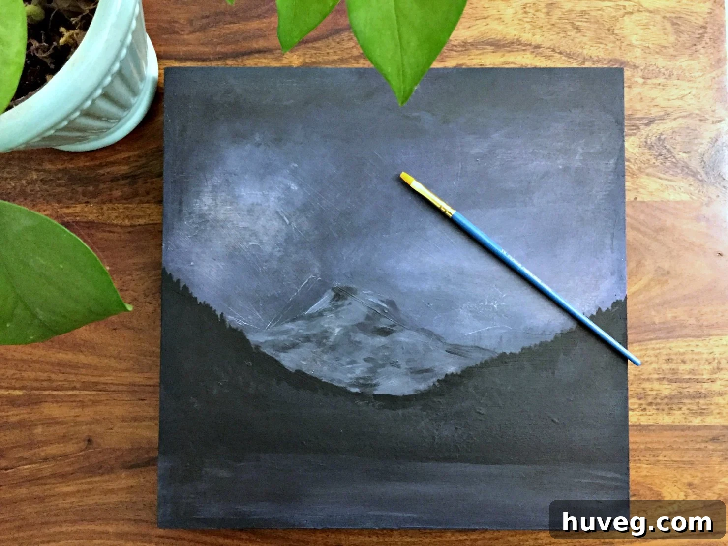 halfway done with acrylic mountain painting