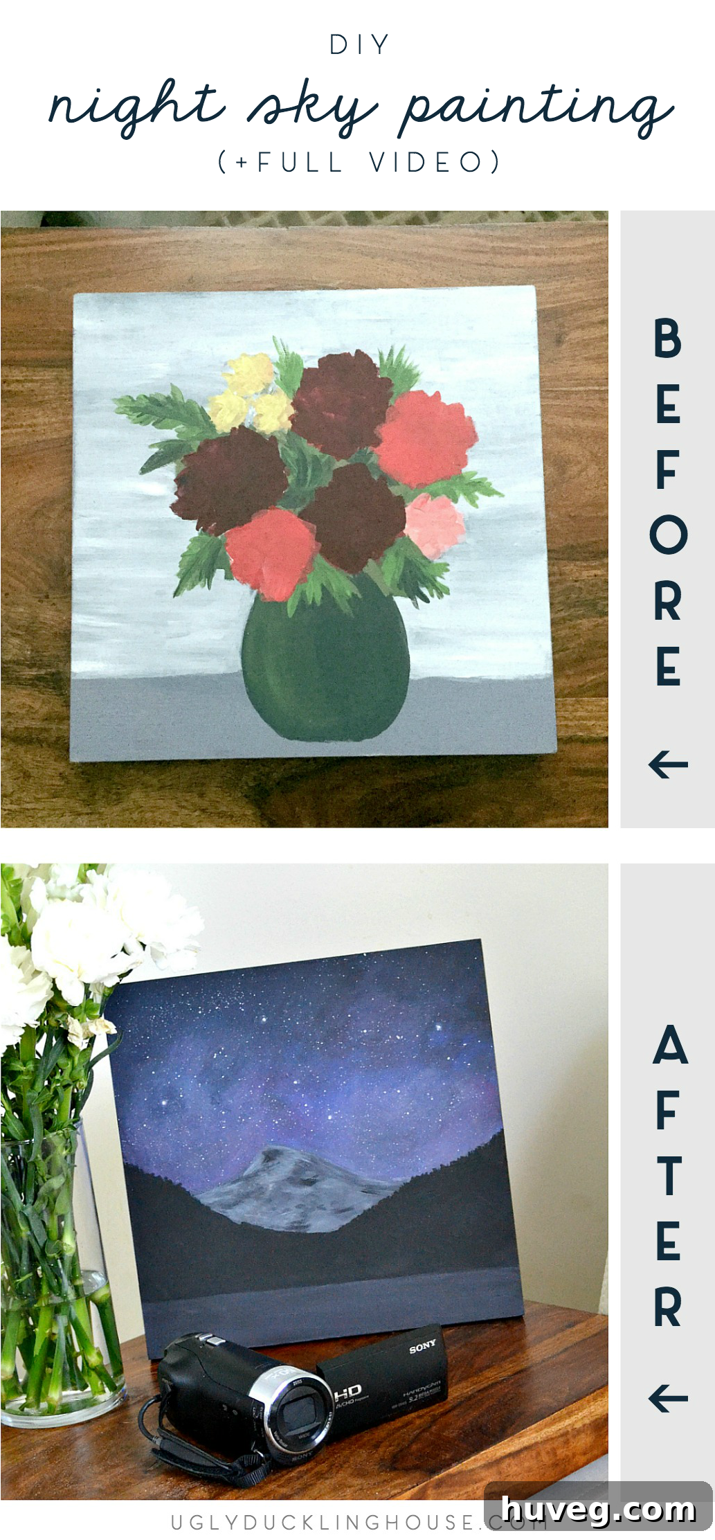 diy night sky mountain painting - before and after - full video