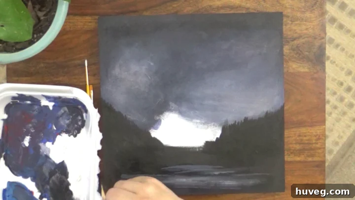adding in tree line and water
