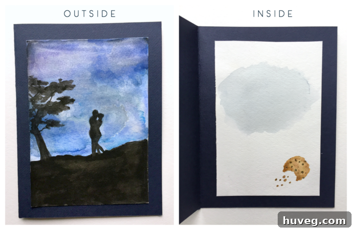 outside and inside of watercolor card