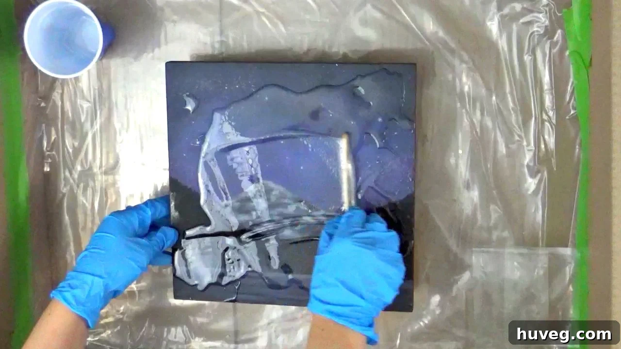 spread around resin with popsicle stick