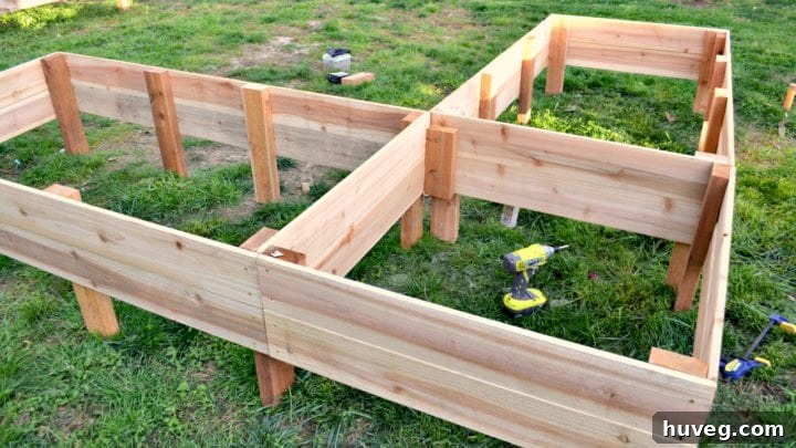 building L shaped vegetable garden beds