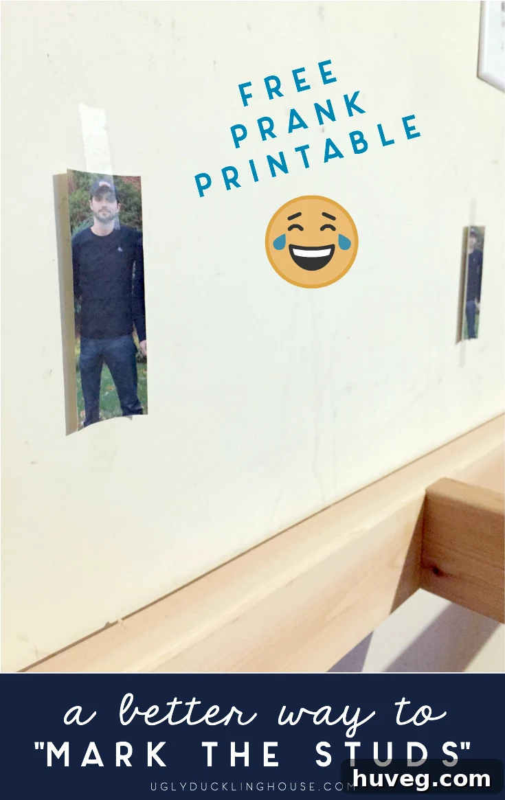 Mark the studs printable banner for humorous home improvement.