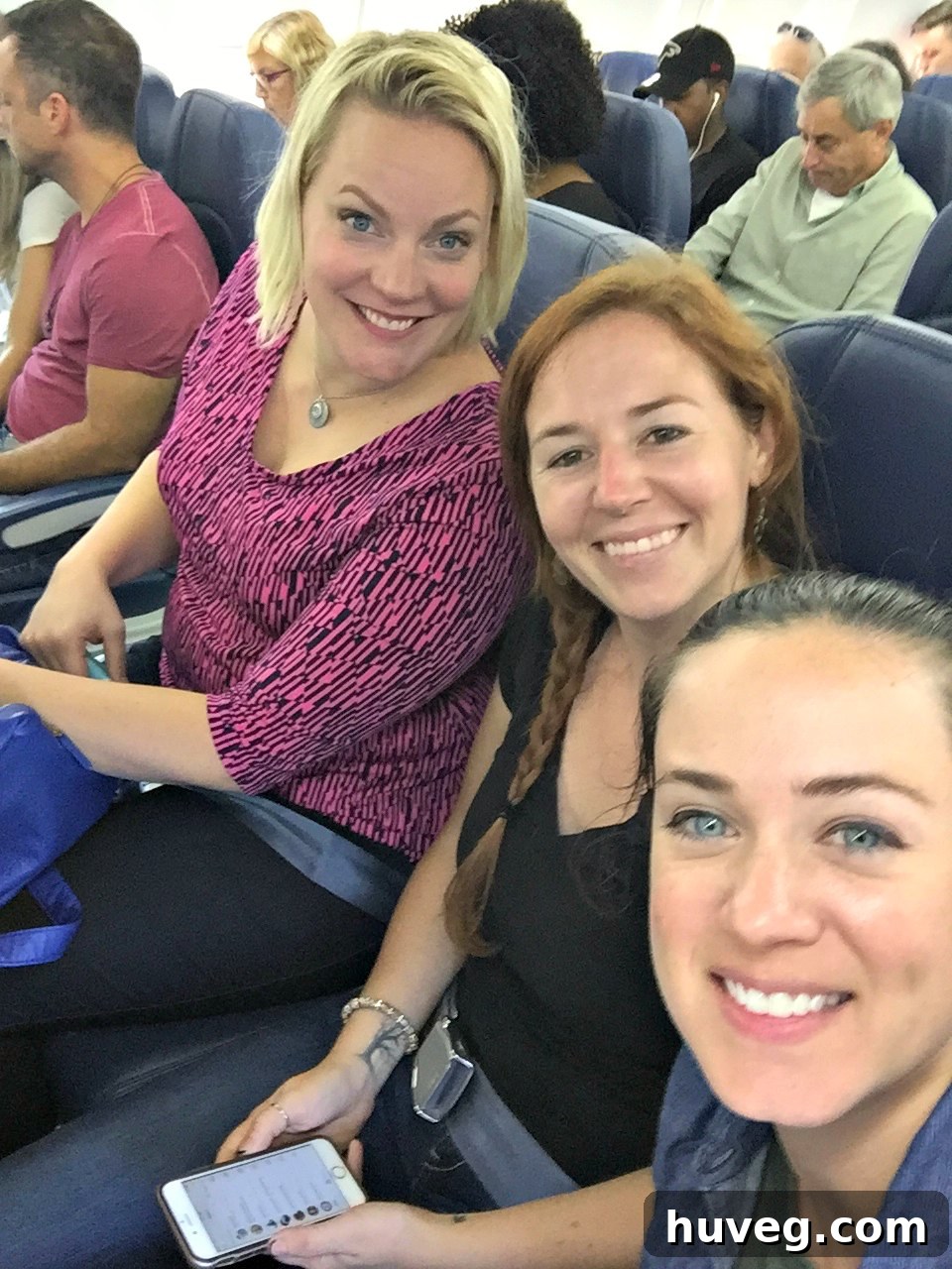 Friends Cassity (Remodelaholic), April Wilkerson, and Sarah (Ugly Duckling House) on a flight home