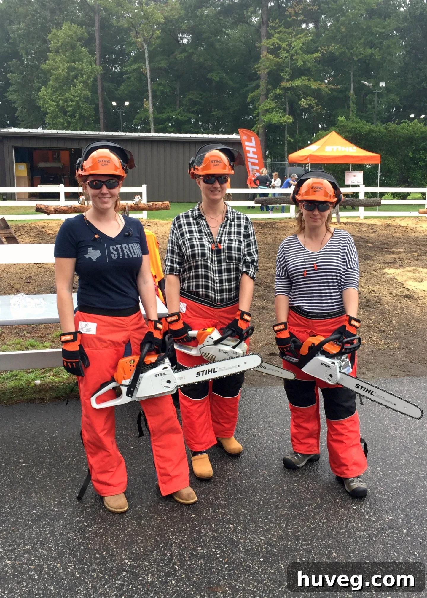 April Wilkerson, Brittany Bailey, and Sarah Fogle in STIHL safety gear