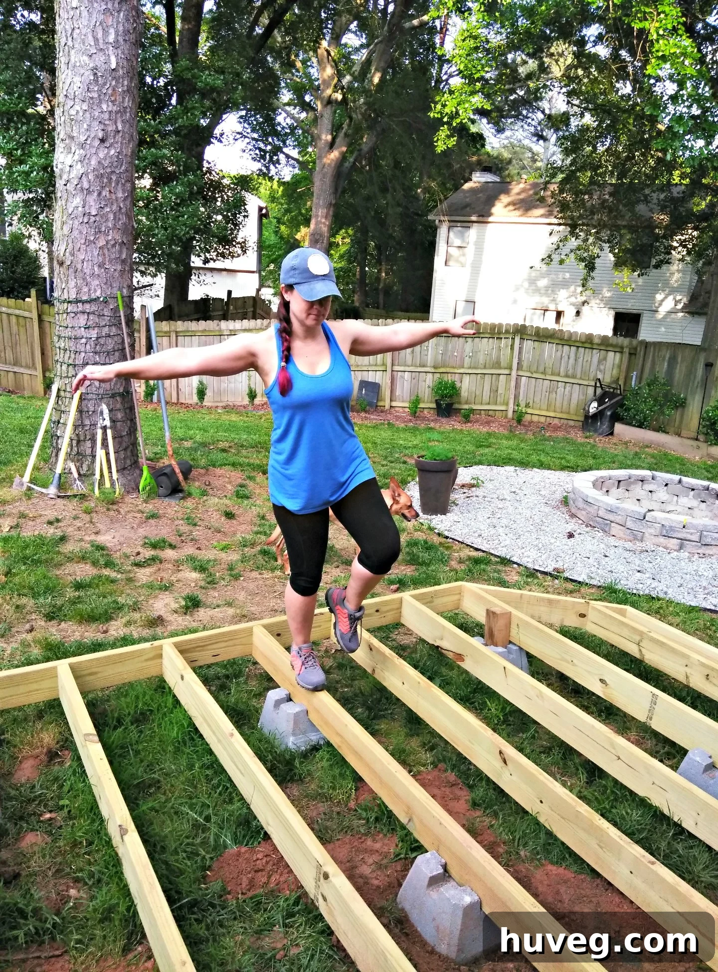 A balanced view: person on a completed floating deck, showcasing its potential for relaxation and activity.