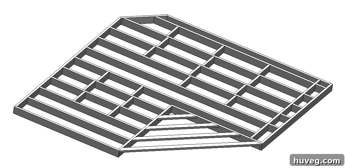A digital rendering showing the foundational frame of the floating deck, indicating how it will integrate with the patio.