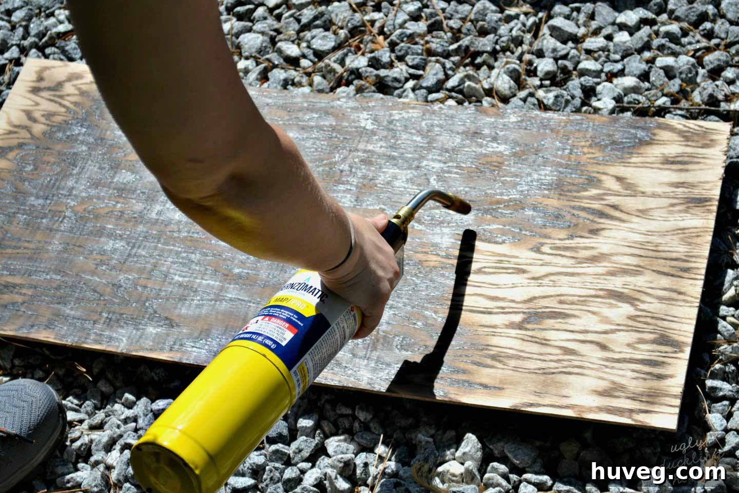 Apply an even amount of heat on your plywood with a Bernzomatic TS4000 torch