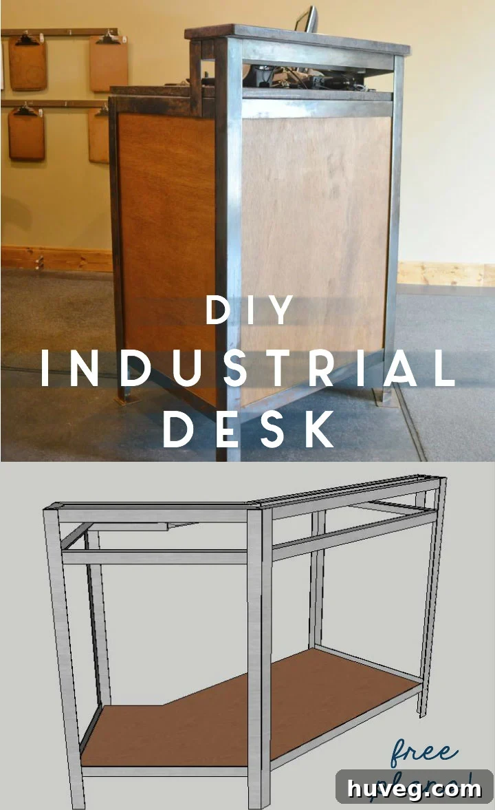 wood and metal diy industrial desk - free plans