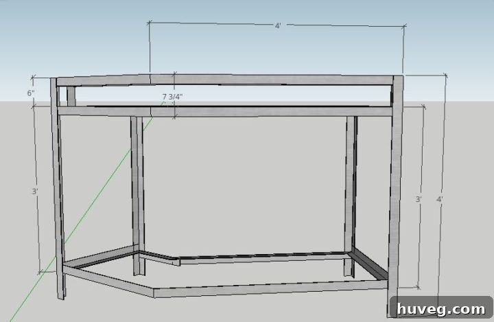 Front dimensions for the Wood and Metal Industrial Desk frame