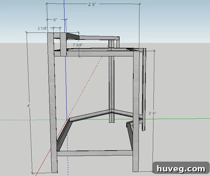 Right side dimensions for the Wood and Metal Industrial Desk frame
