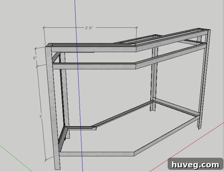 Left side dimensions for the Wood and Metal Industrial Desk frame