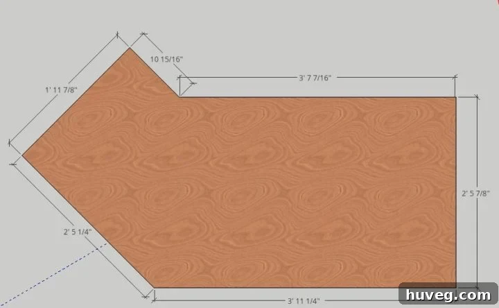 Diagram for cutting the bottom shelf of the industrial desk