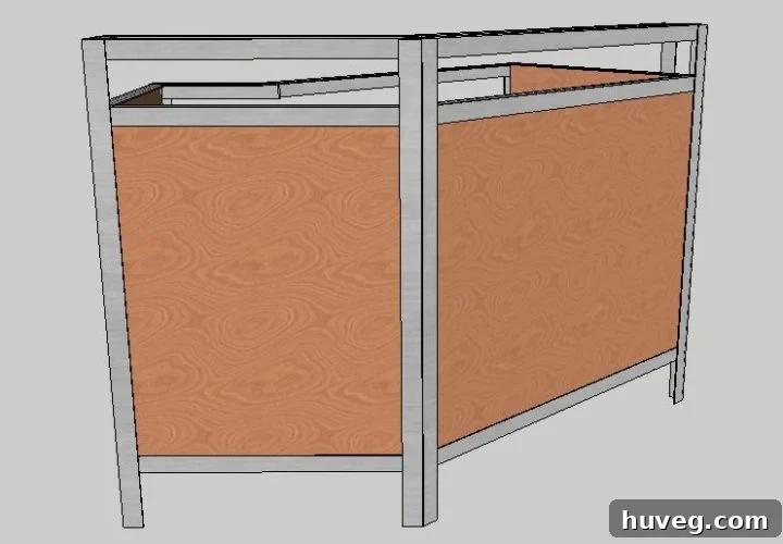 Dry-fitting the side and front panels of the industrial desk