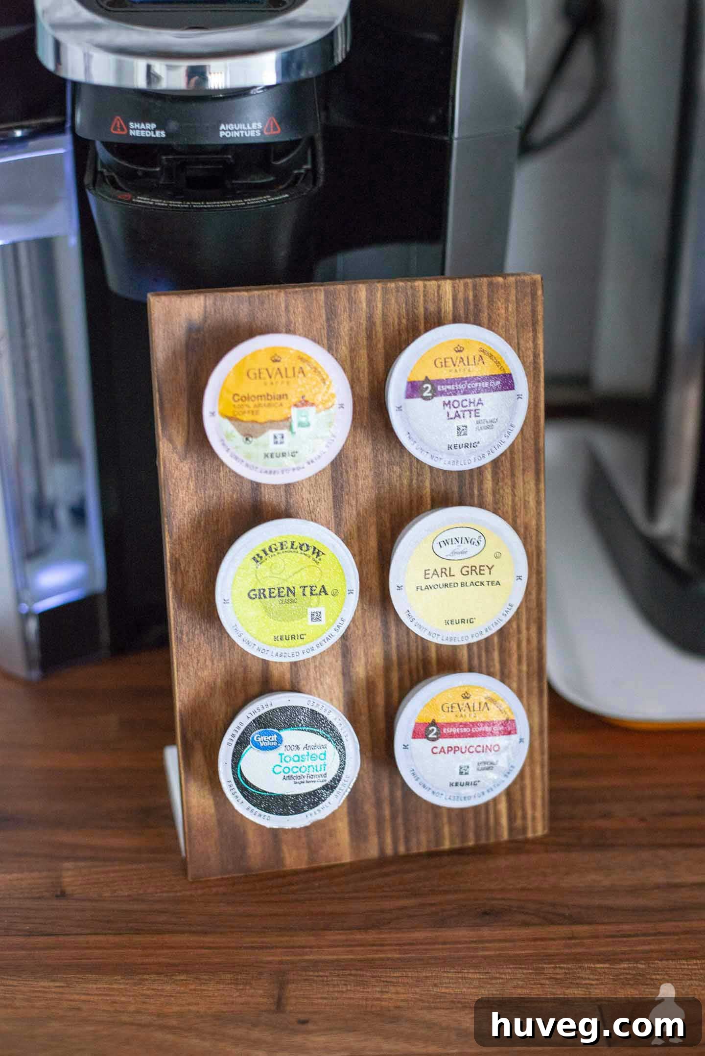 K cup holder in front of coffee maker