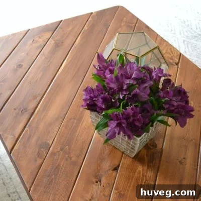 Modern hairpin leg coffee table constructed from 2x4 lumber, showcasing simple DIY furniture design