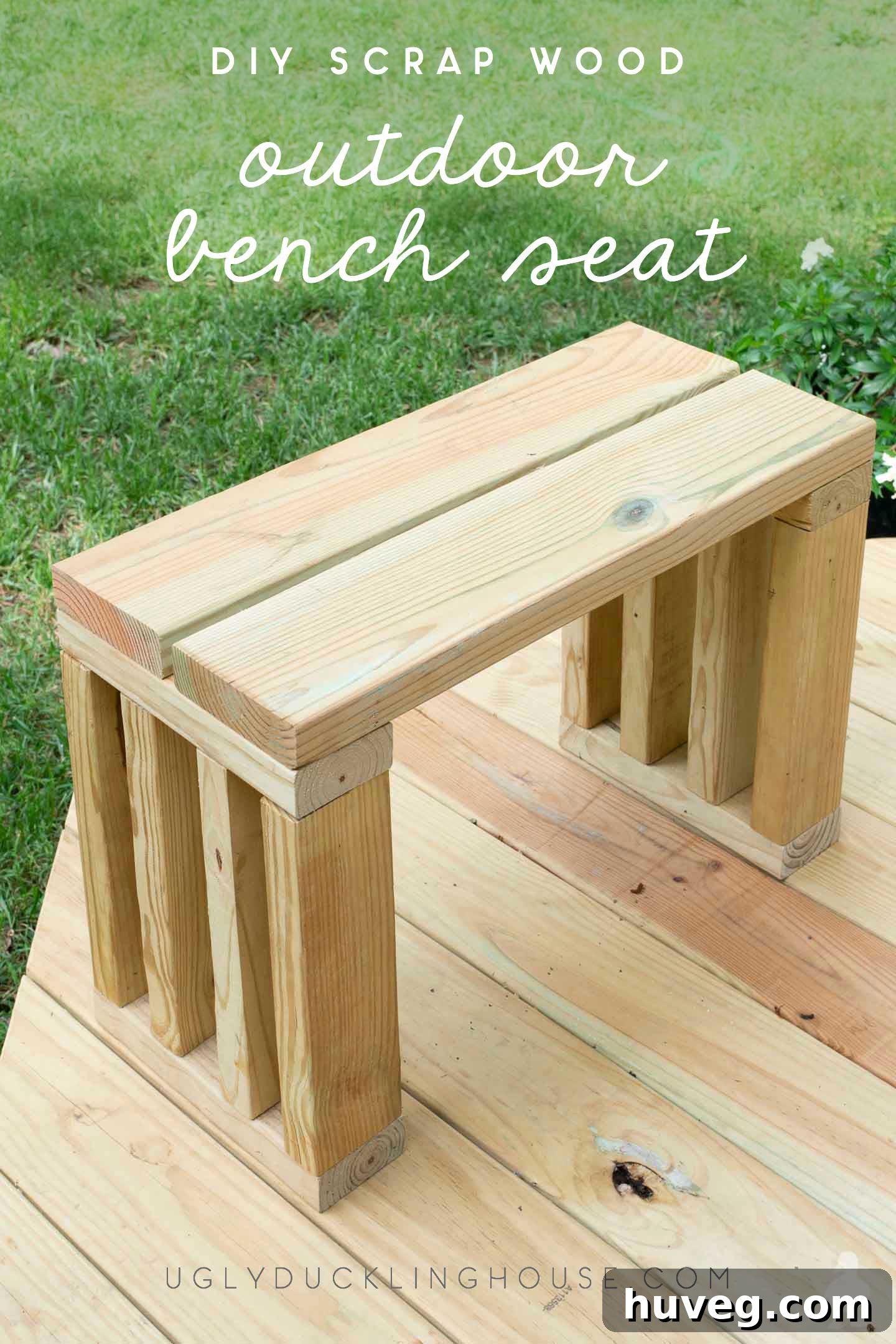Beautiful outdoor bench made from scrap wood, painted black to match modern patio decor and provide extra seating
