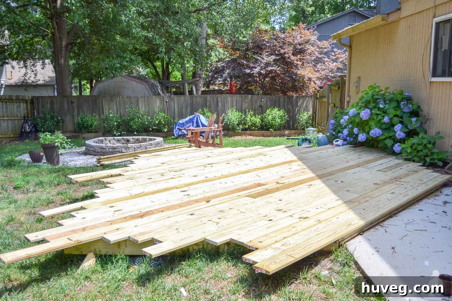 floating deck before trimming down all edges