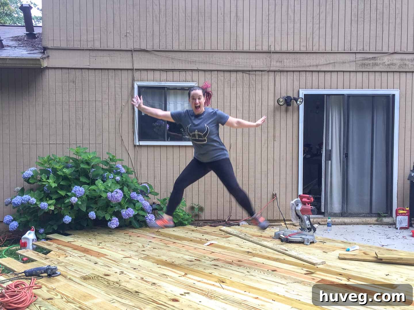celebrating finished deck install