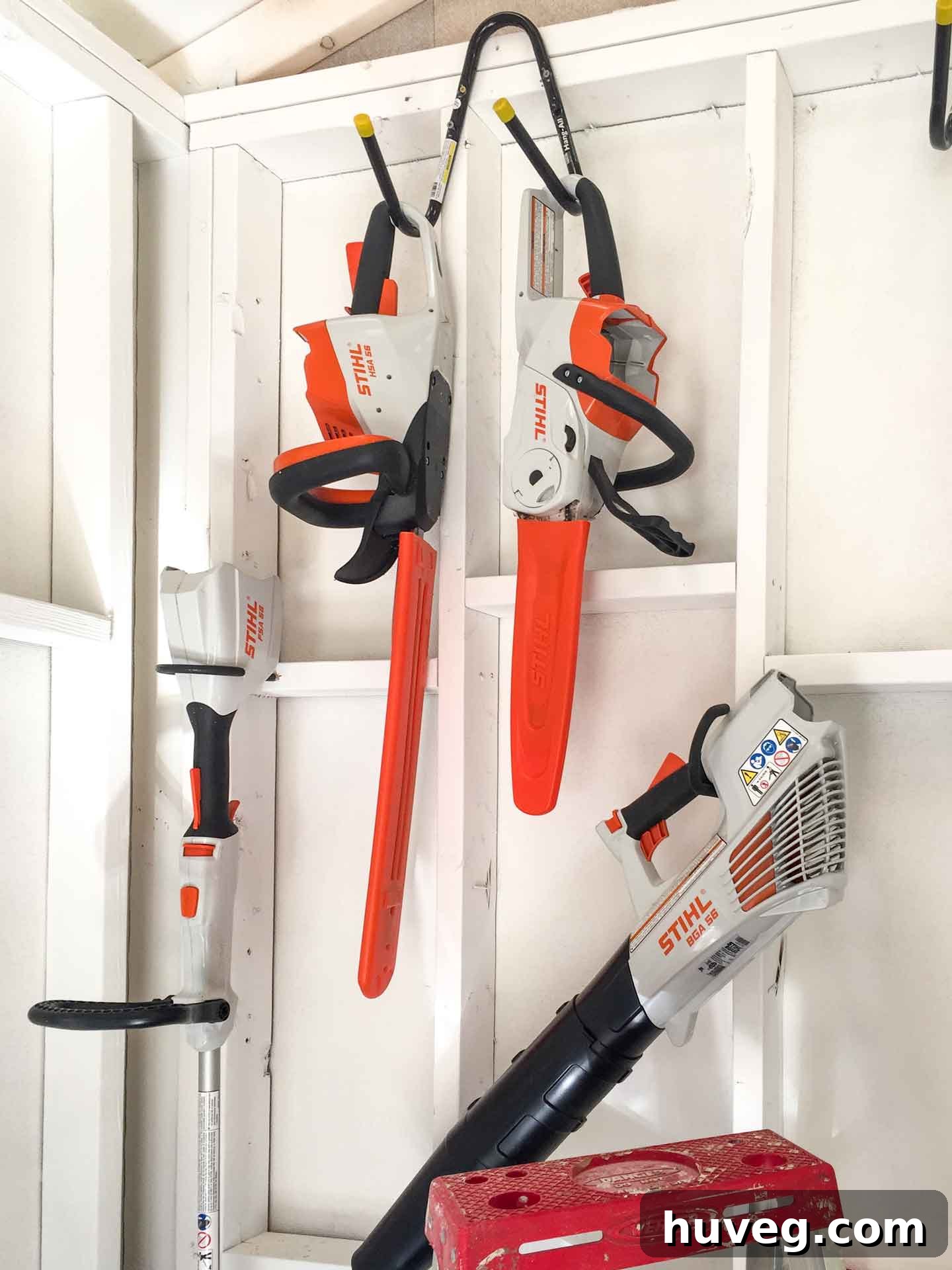STIHL-battery-powered-tools-hanging-in-pub-shed