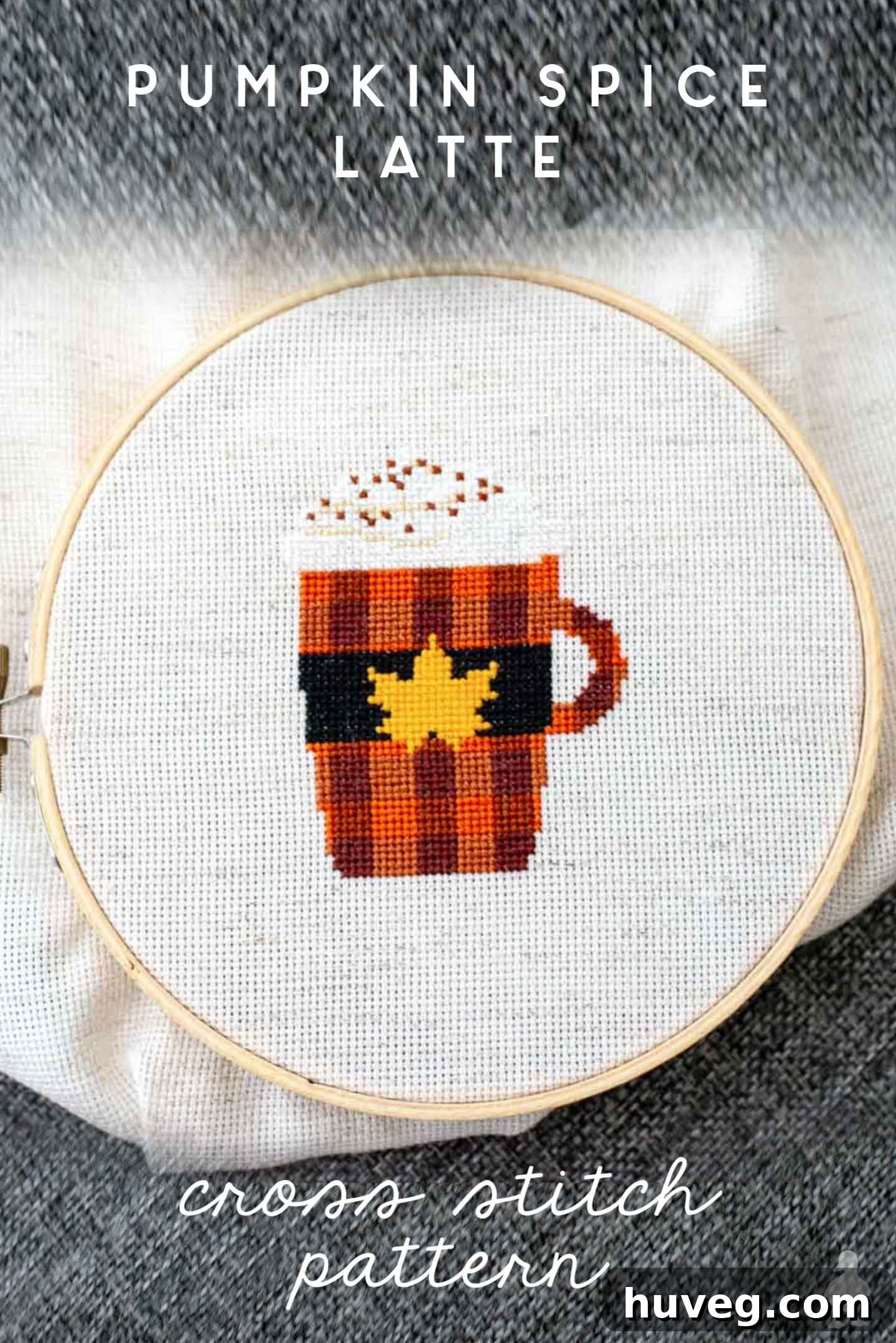 Pumpkin Spice Latte cross stitch pattern by Ugly Duckling House, perfect for fall DIY crafts.