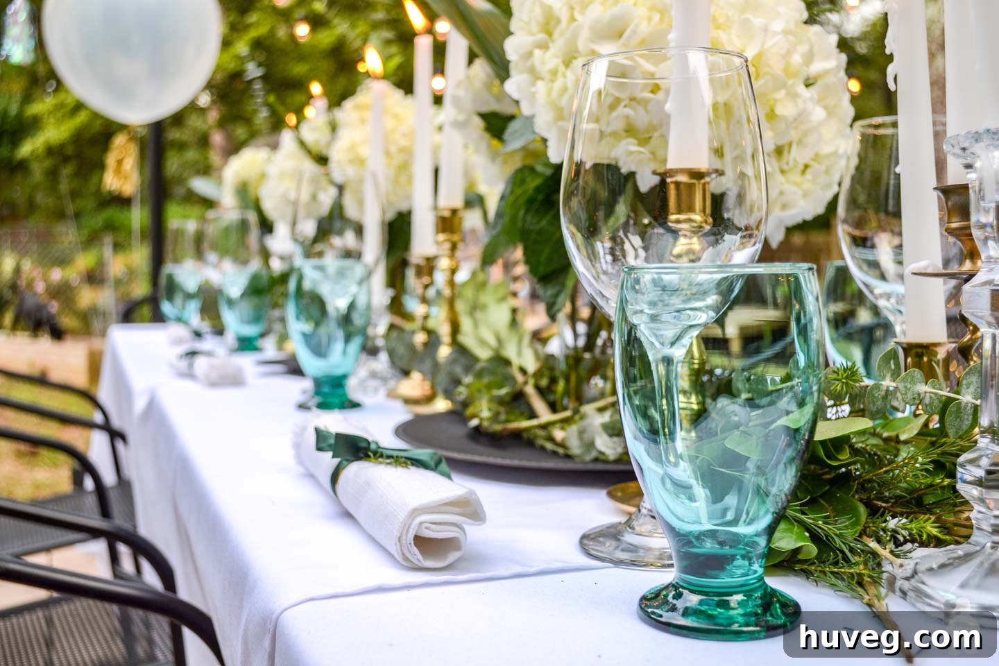 white and green outdoor dinner party