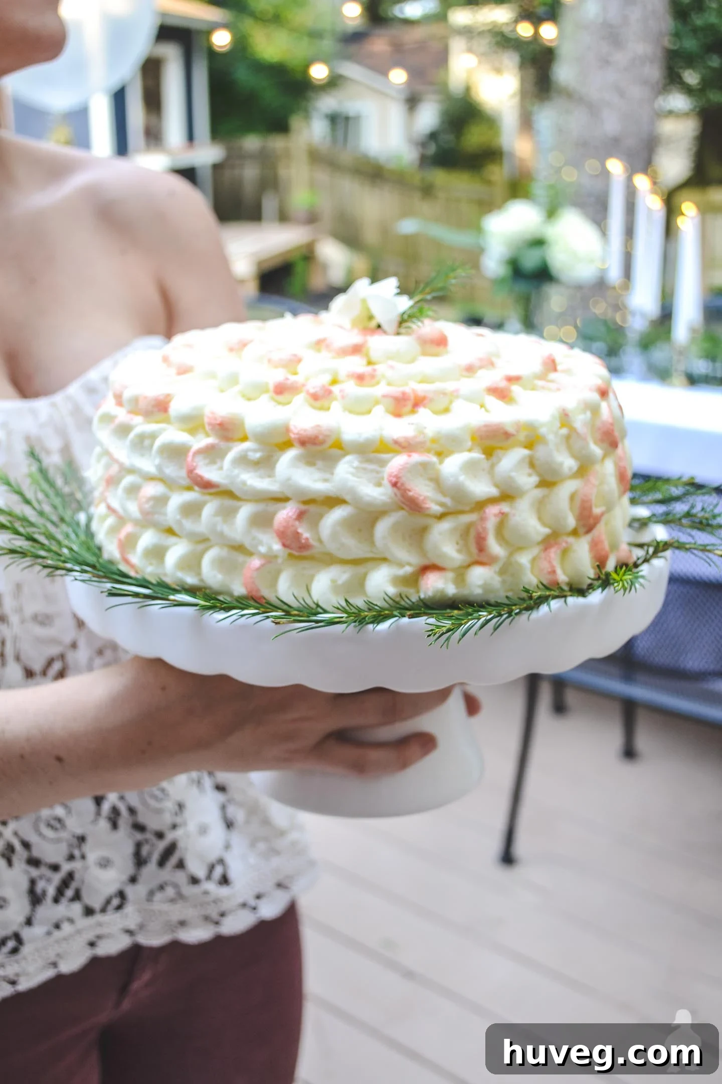 champagne retirement cake with rosemary accent