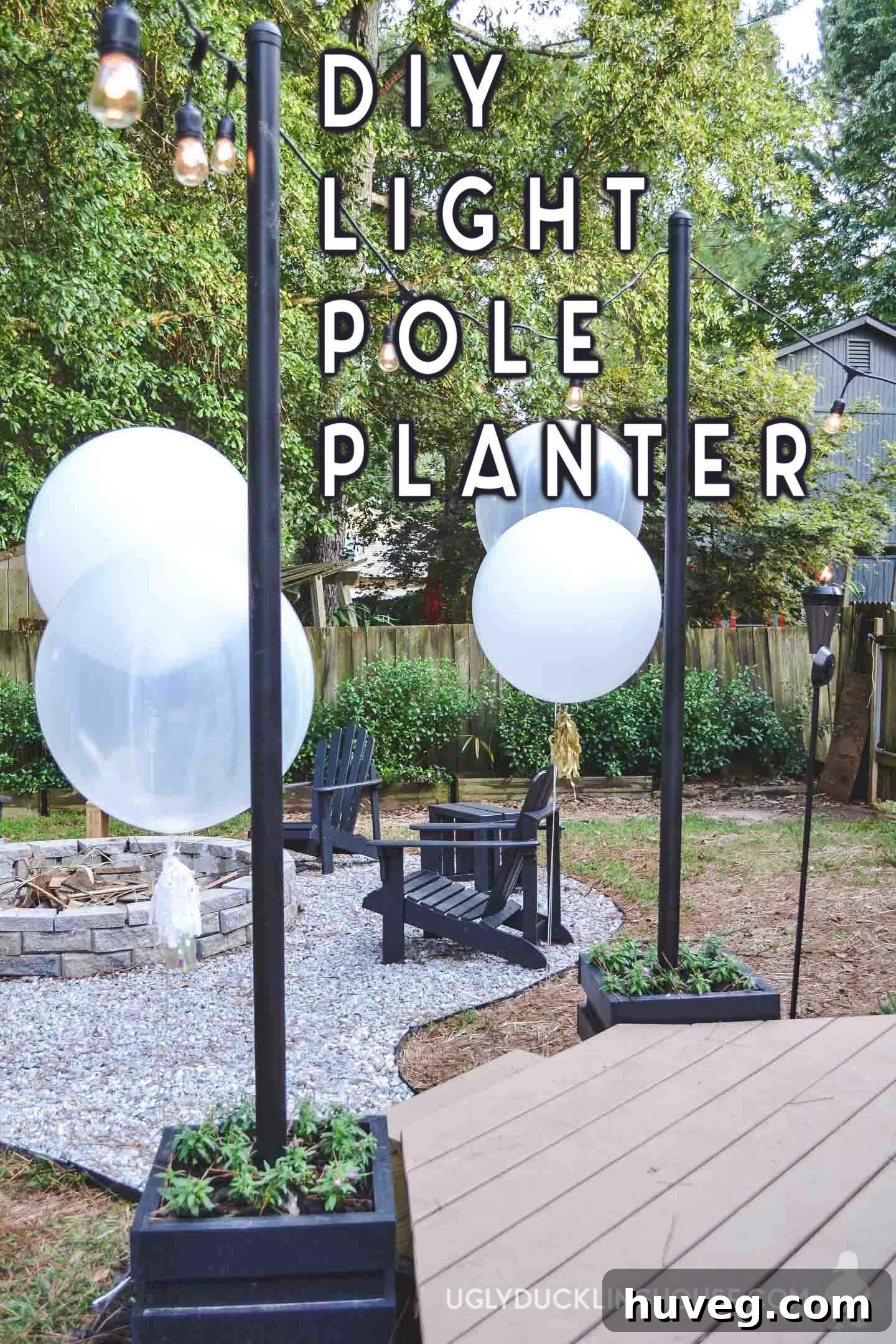 DIY Backyard Light Poles with Integrated Planters for String Lights