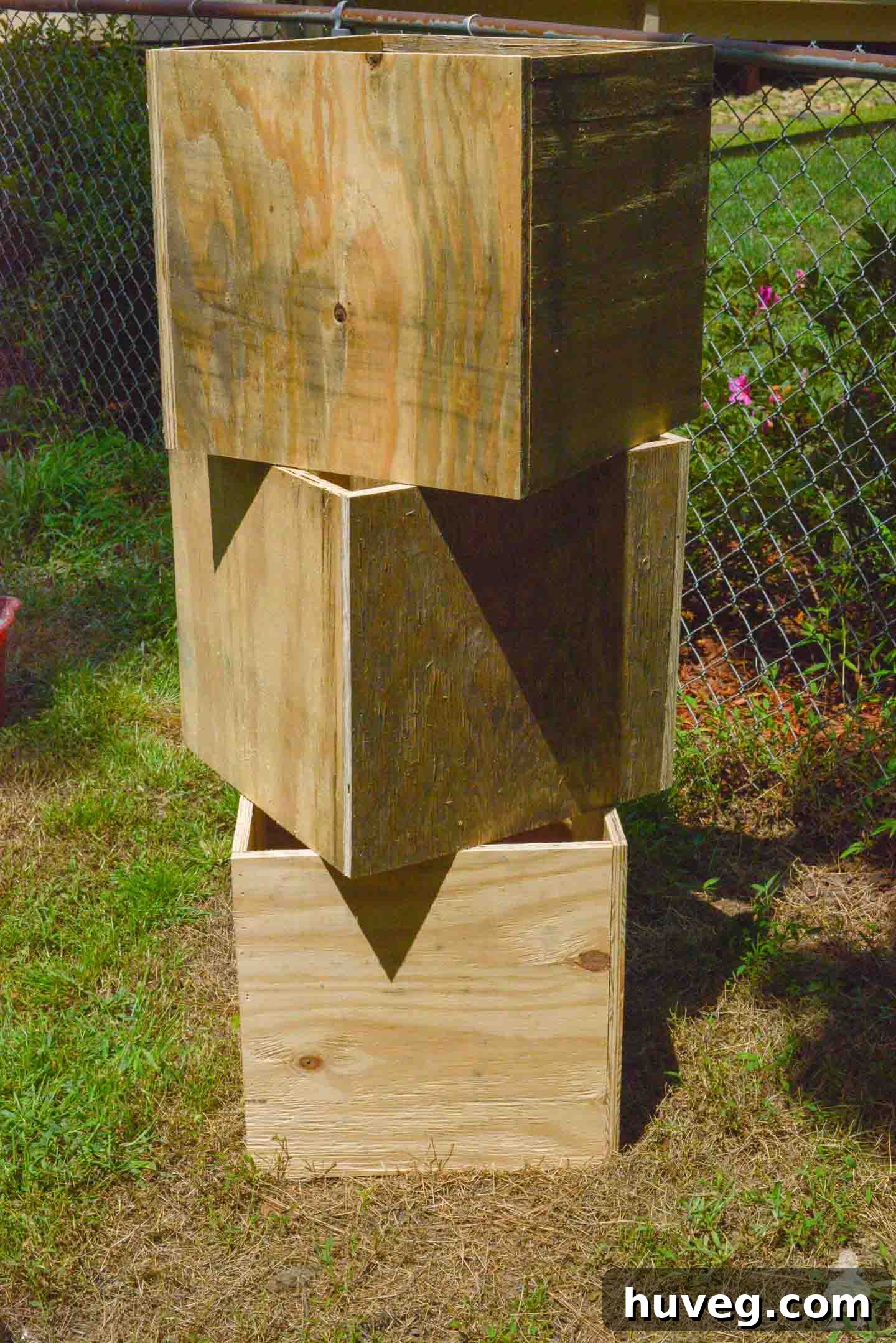 Plywood Cubes Forming the Base for Light Pole Planters