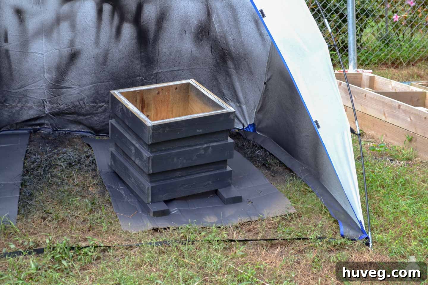 Planter Box Drying in HomeRight Spray Shelter to Prevent Overspray