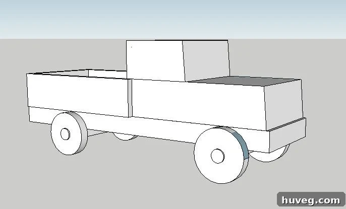 DIY Vintage Christmas Truck construction, showing the wheels being attached to the axles