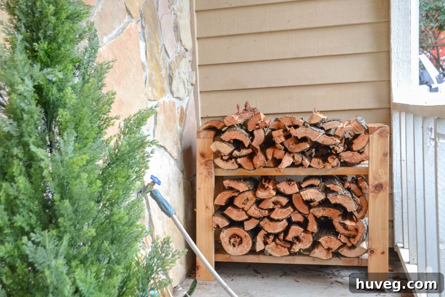 firewood rack on front porch