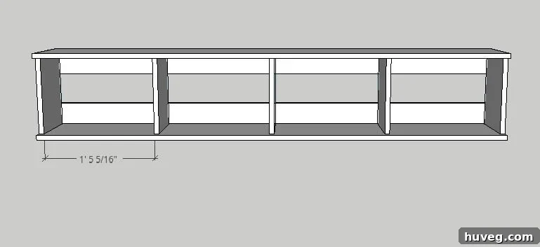 Mudroom cubby dividers rendering - Internal dividers