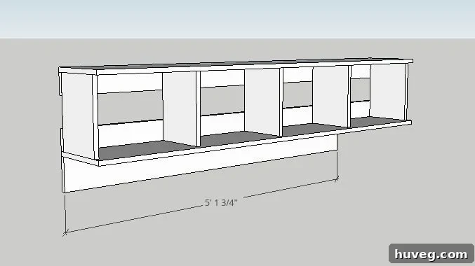 Mudroom cubby rendering - Hook shelf installation