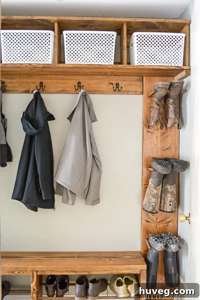 Mudroom storage cubbies with boot rack - Finished installation
