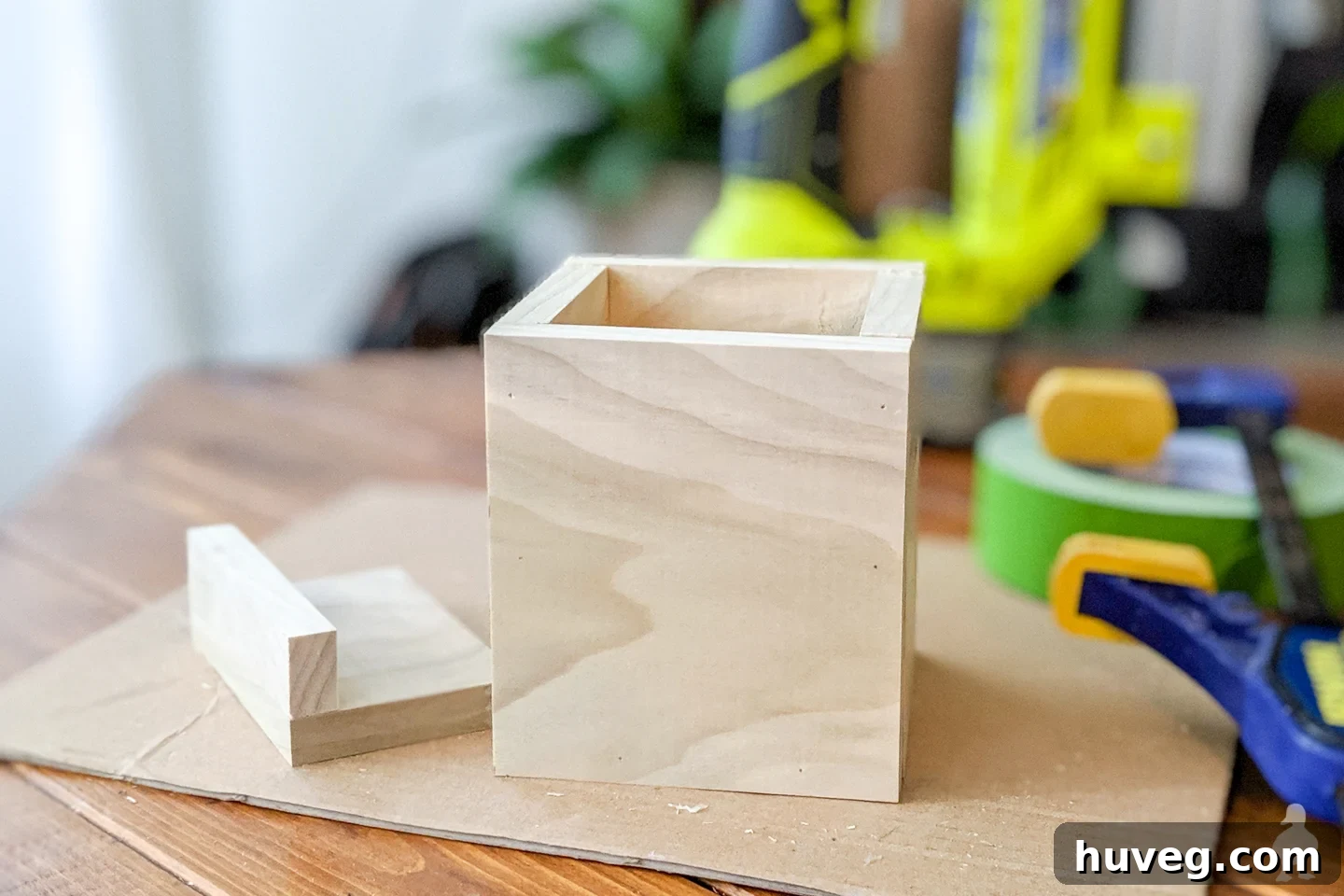 Gluing and nailing the planter box and card holder pieces