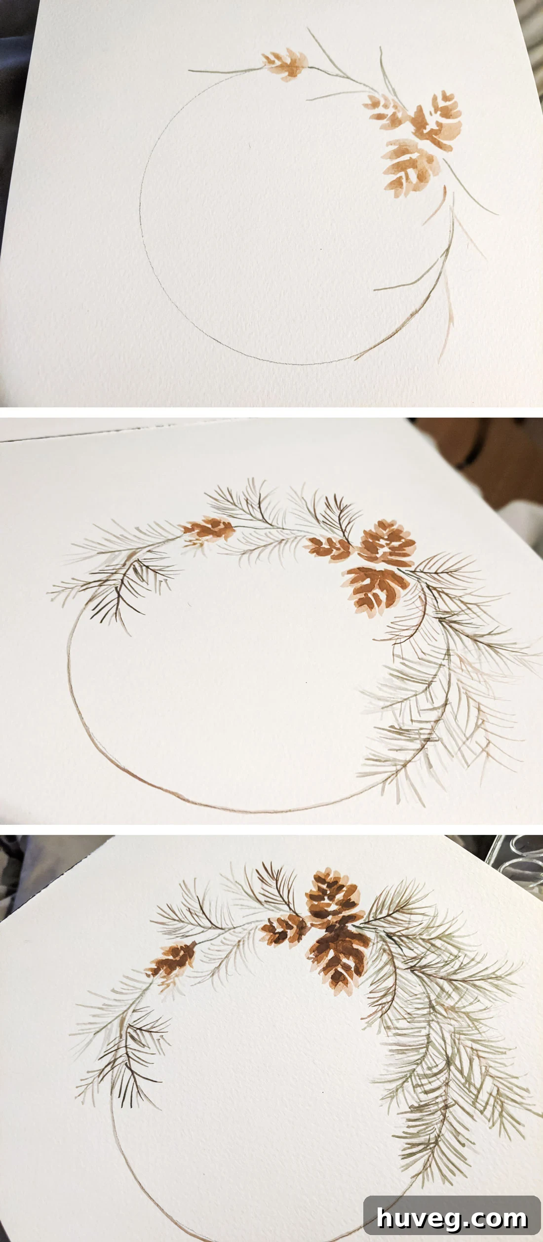 Completed DIY Christmas watercolor wreath print with added text, ready for download.