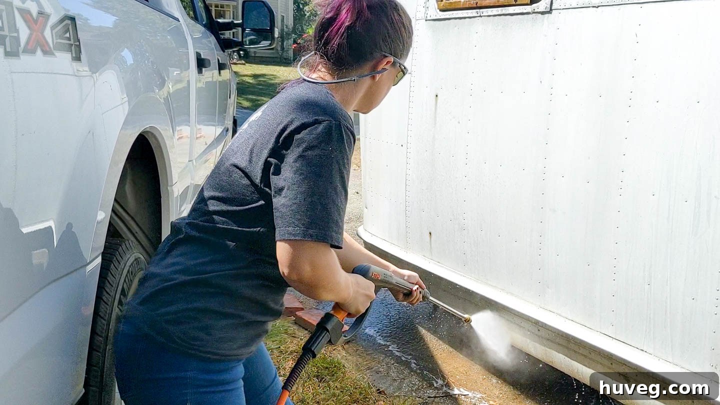 Author excited to have vintage trailer in driveway for restoration
