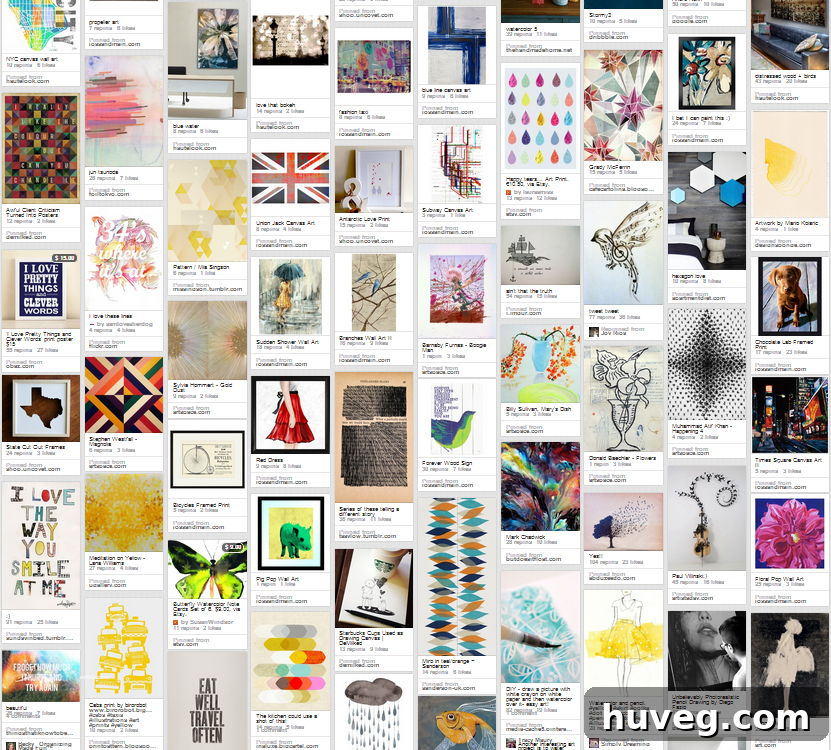 A Pinterest board showcasing various art pieces with a cohesive aesthetic.