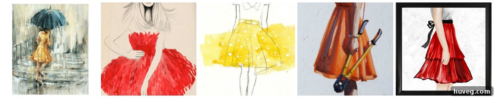 Art depicting women in dresses with elegant, voluminous skirts.