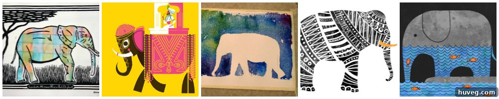 Art featuring elephants, possibly stylized or abstract.