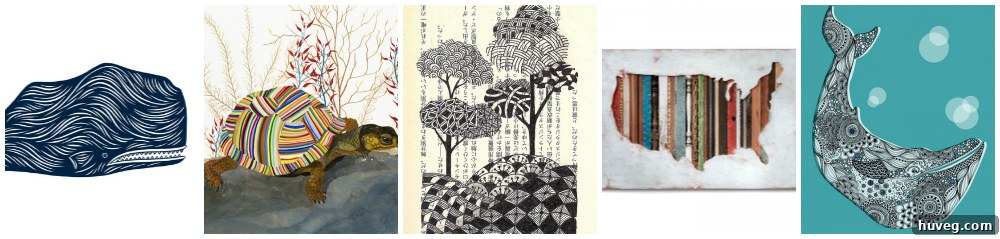 Art demonstrating intricate line drawings contained within a silhouette.