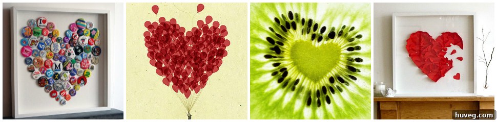 Art where multiple smaller elements combine to form the shape of a heart.