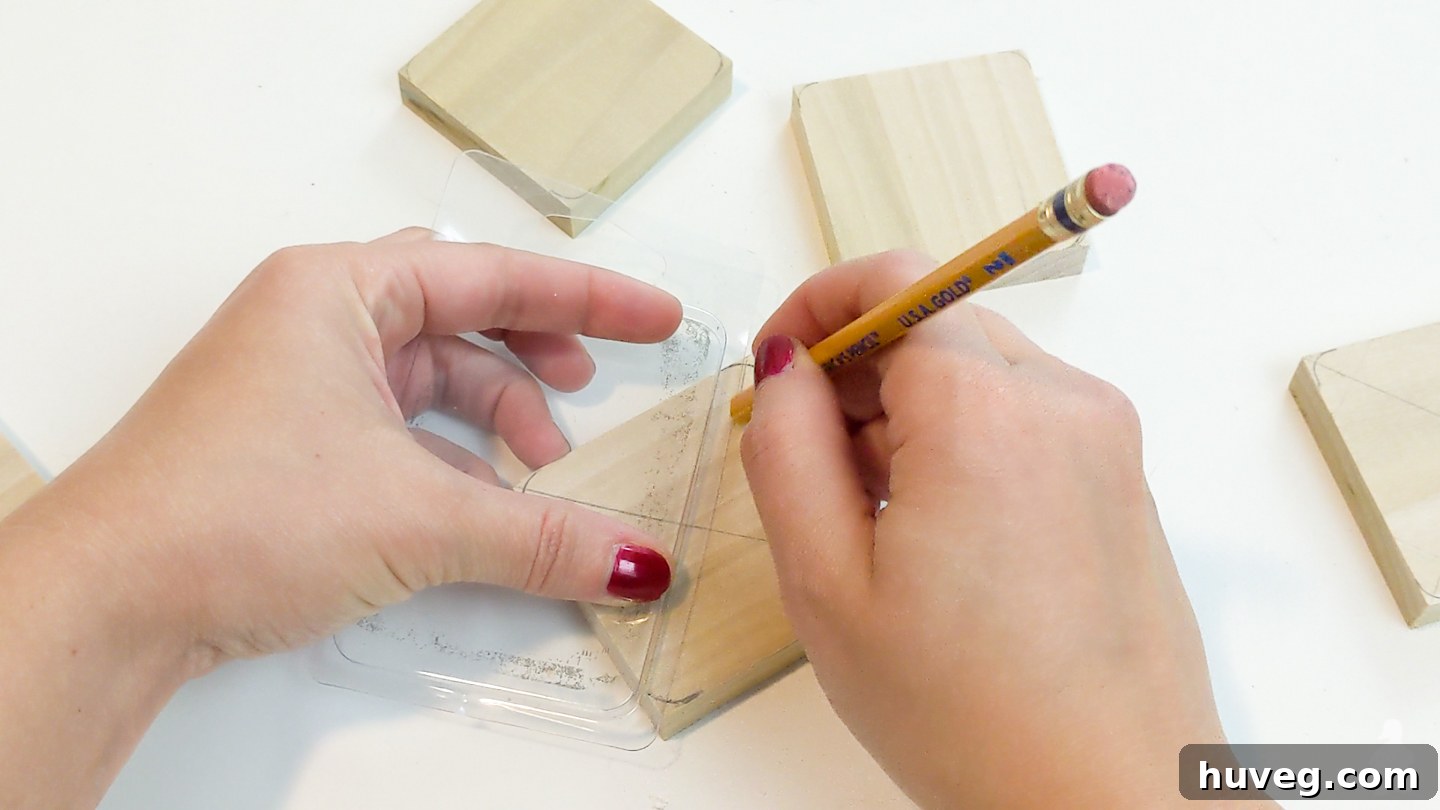 criss cross corners to mark the center of an object